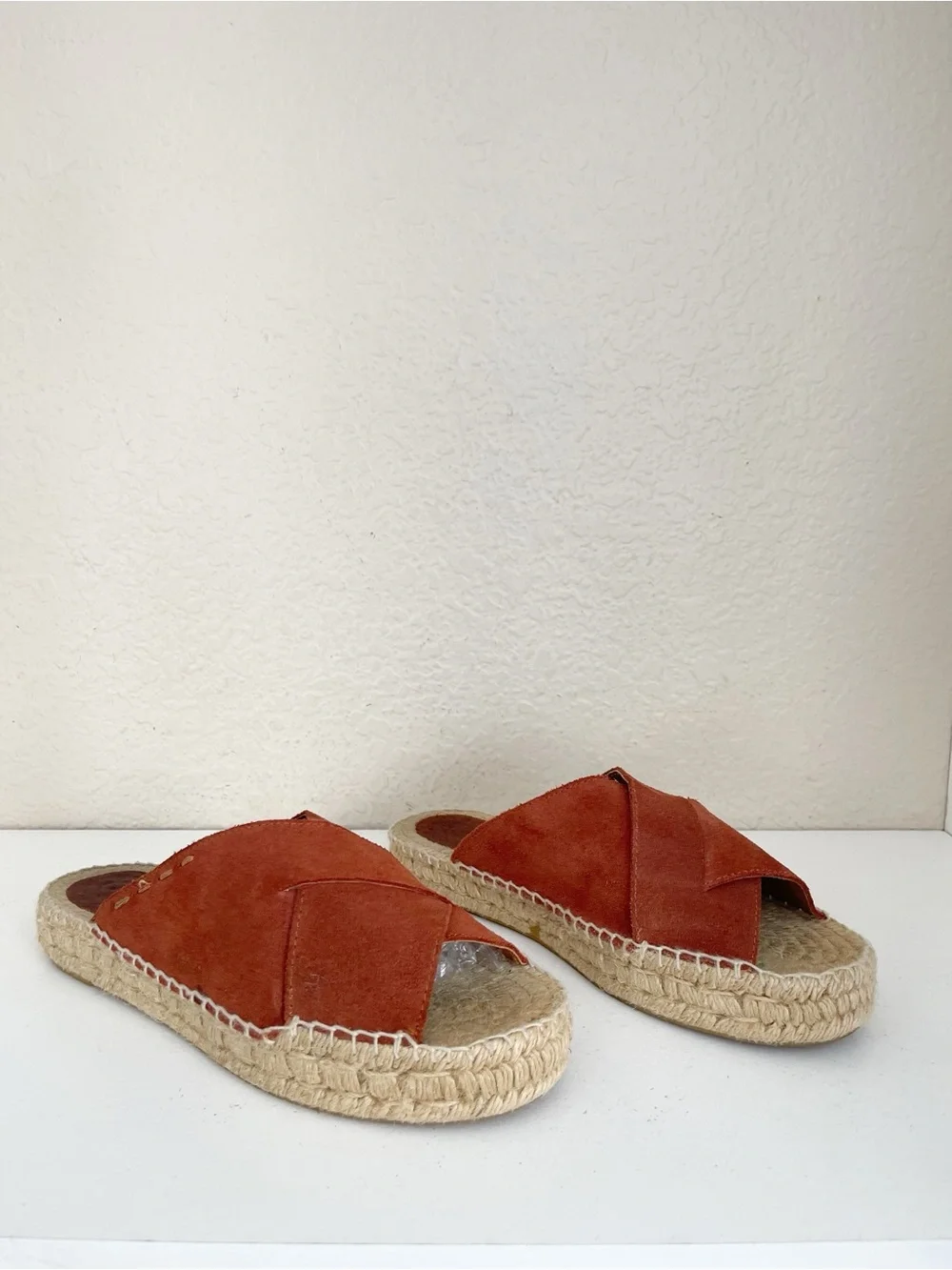 Free People Tuscan Suede Crossover Espadrille Slide Sandals - Rust